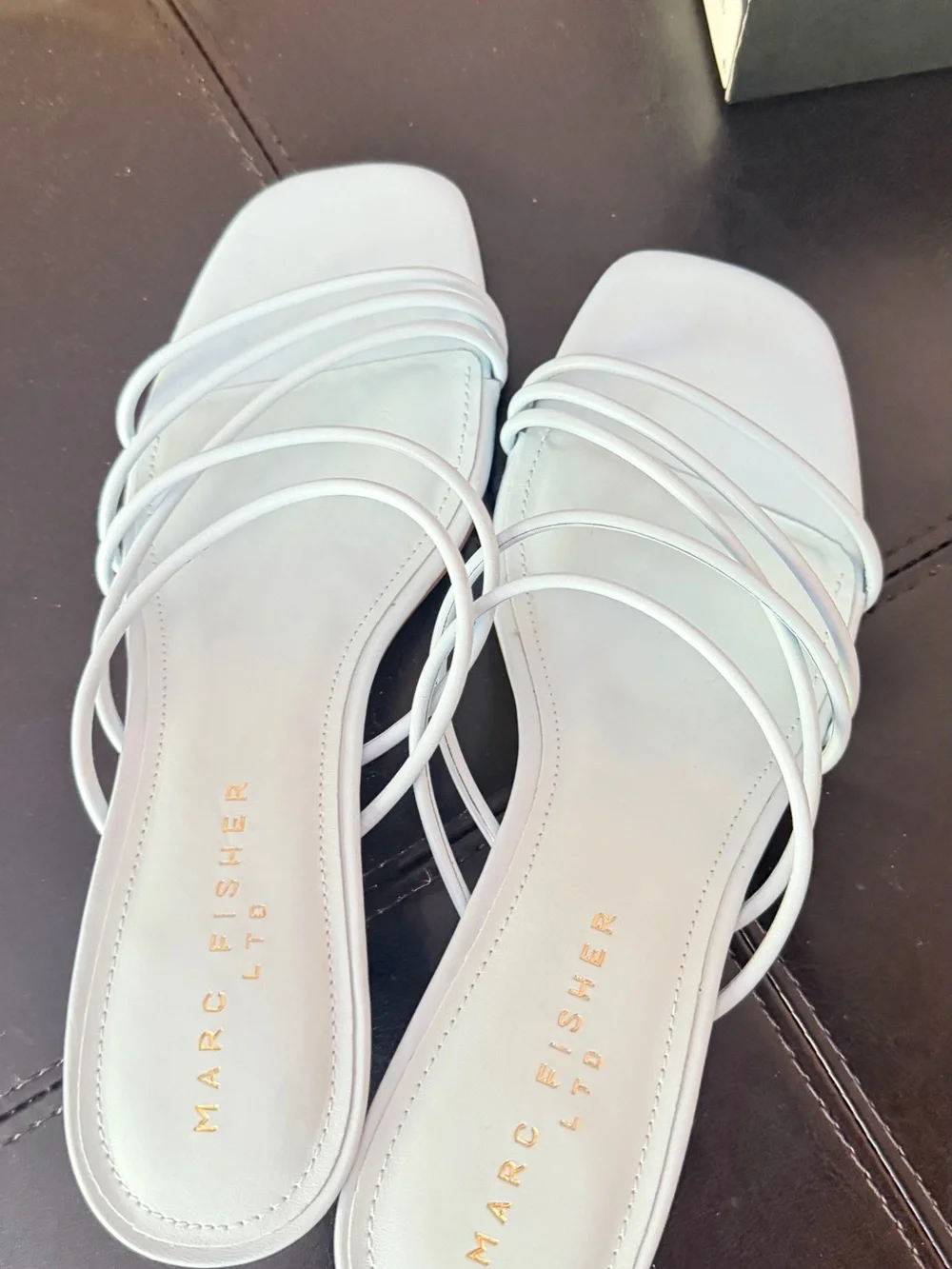 Marc Fisher Pale Blue Strappy Square-Toe Slide Sandals
